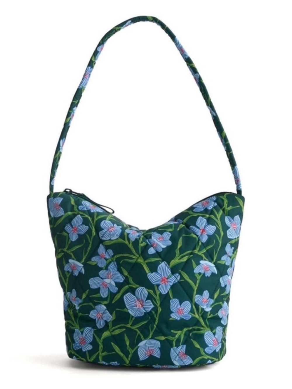 Vera Bradley Dark Green Quilted Shoulder BagLight Blue Floral Charlotte Stems